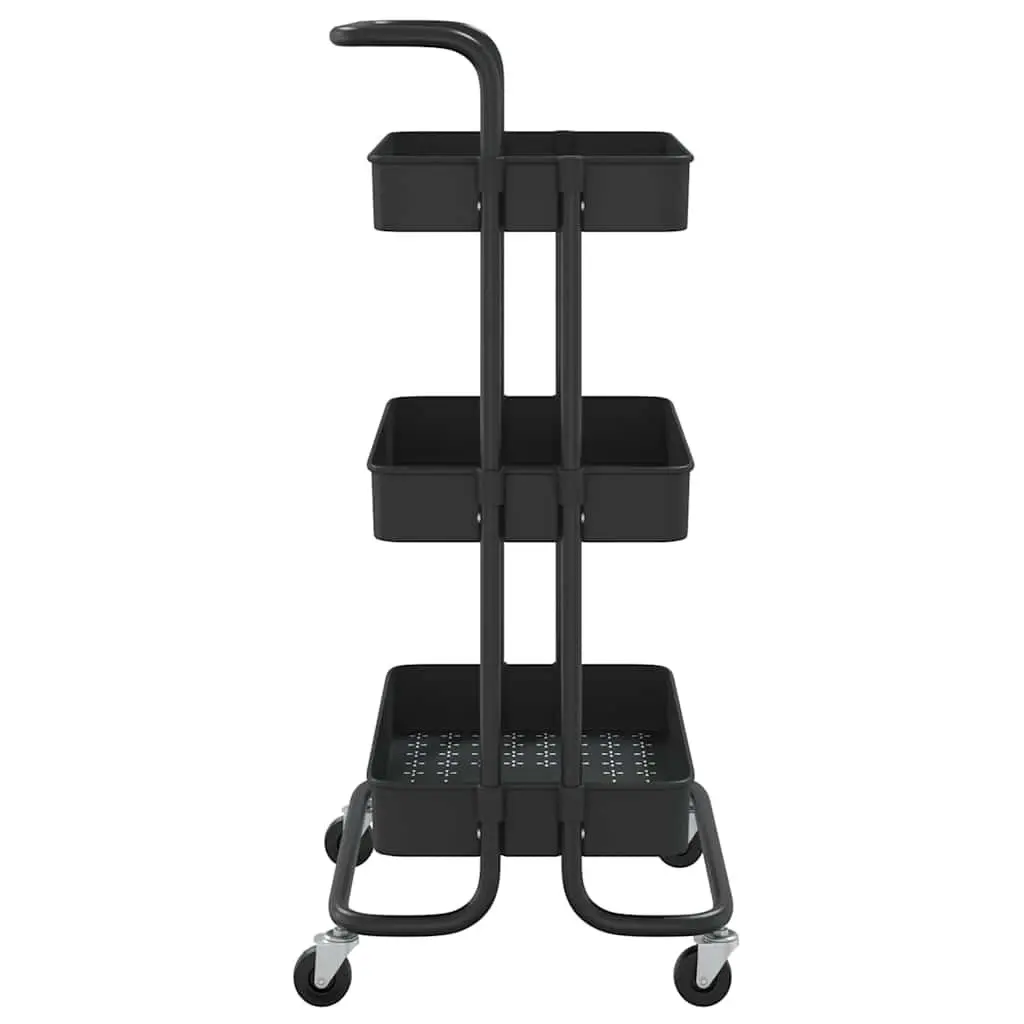 3-Tier Kitchen Trolley Black 42 x 35 x 85 cm Removable Baskets with Wheels and Handle