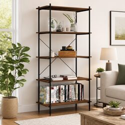 Concise 5-Tier Black Shelving Unit for Storage