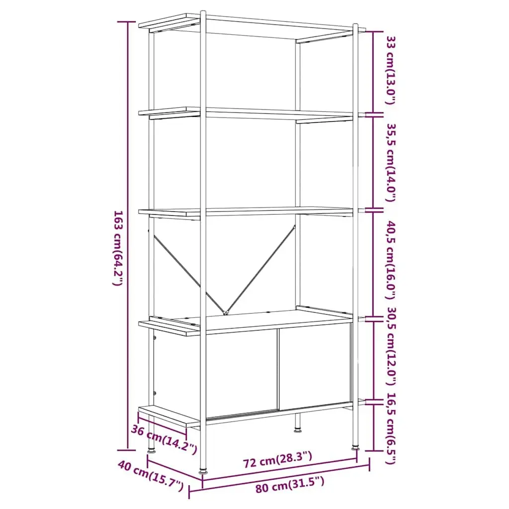 5-Tier Shelving Unit Brown 80x40x163cm Strong Steel Frame with Cabinet Storage