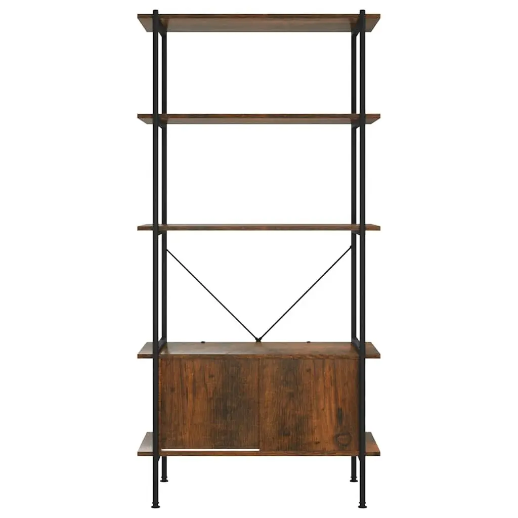 5-Tier Shelving Unit Brown Steel Frame with Cabinet Storage for Home and Office