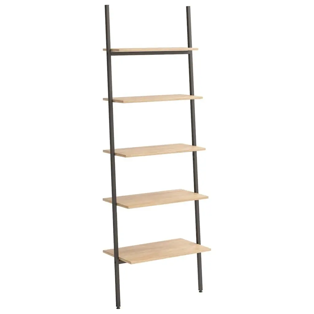 5-Tier Leaning Shelf Storage Bookcase Brown Black Home Office Display Stand
