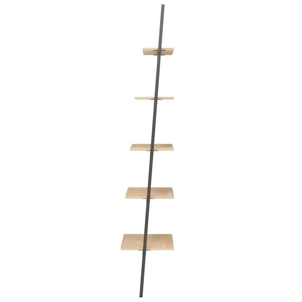 5-Tier Leaning Shelf Storage Bookcase Brown Black Home Office Display Stand