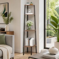 Corner Shelf 4-Tier Storage Bookcase Dark Brown Black 45.5x31.5x150cm Standing