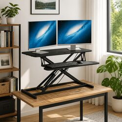 Adjustable Height Workstation Desk 90x40cm Steel Frame Black Office Standing