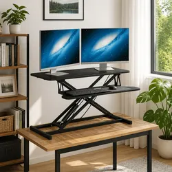 Adjustable Height Workstation Desk 90x40cm Steel Frame Black Office Standing