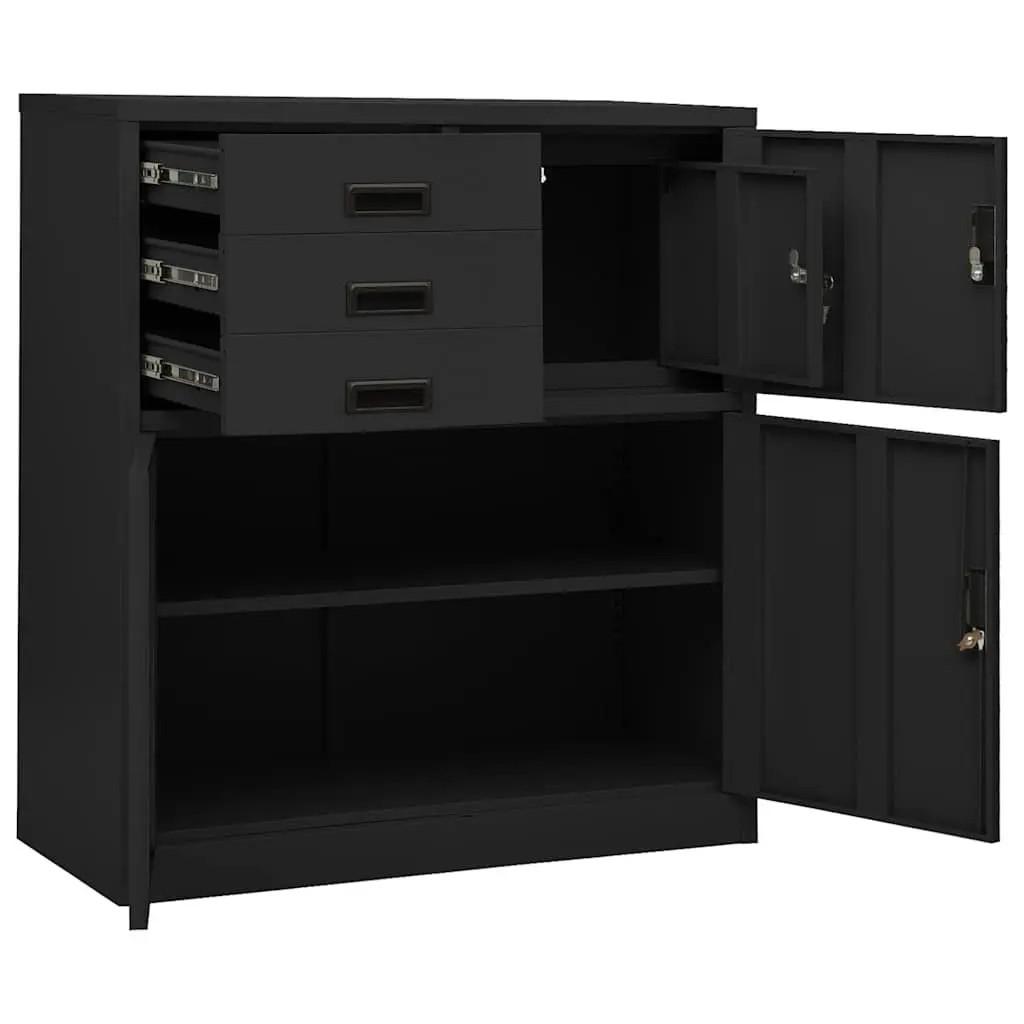 Steel Office Storage Cabinet Anthracite with Adjustable Shelves and Internal Locker 90cm x 40cm x 102cm