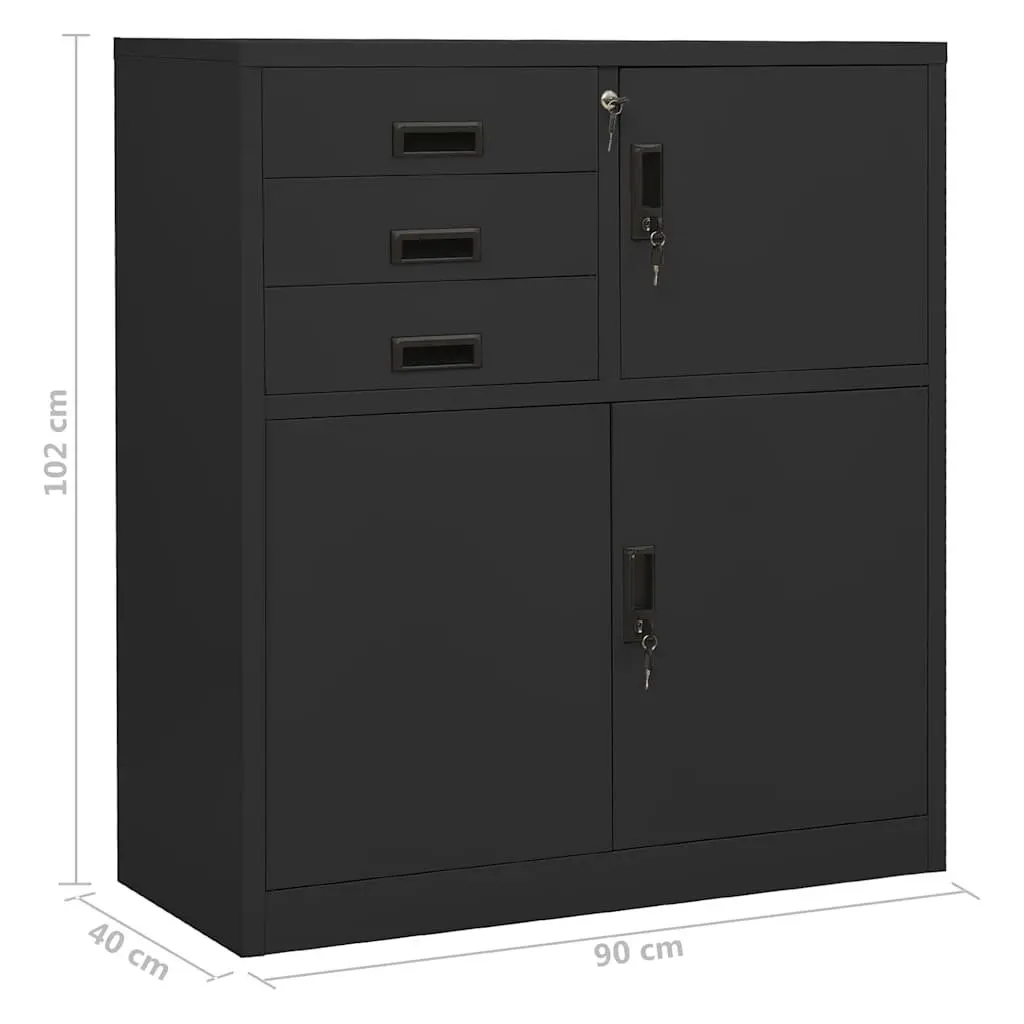 Steel Office Storage Cabinet Anthracite with Adjustable Shelves and Internal Locker 90cm x 40cm x 102cm
