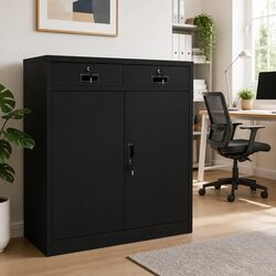 Black Steel Office Storage Cabinet with Smooth Drawers
