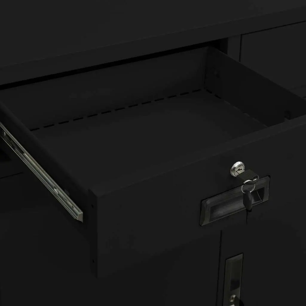 Office Storage Cabinet Black Steel 90x40x102cm Adjustable Shelves