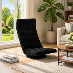 Compact Black Velvet Swivel Chair for Relaxation and Play