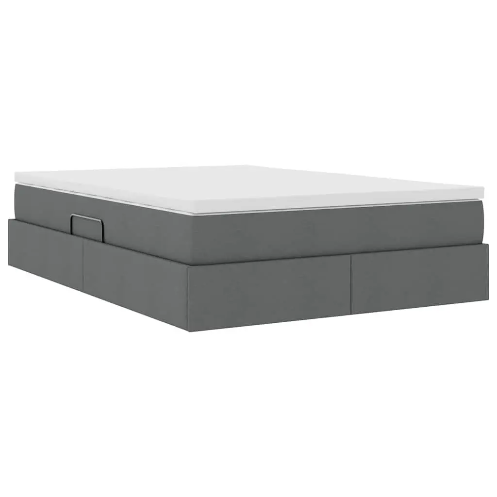 Storage Bed with Mattress Grey 152 x 203 cm Modern Bedroom Furniture Hydraulic