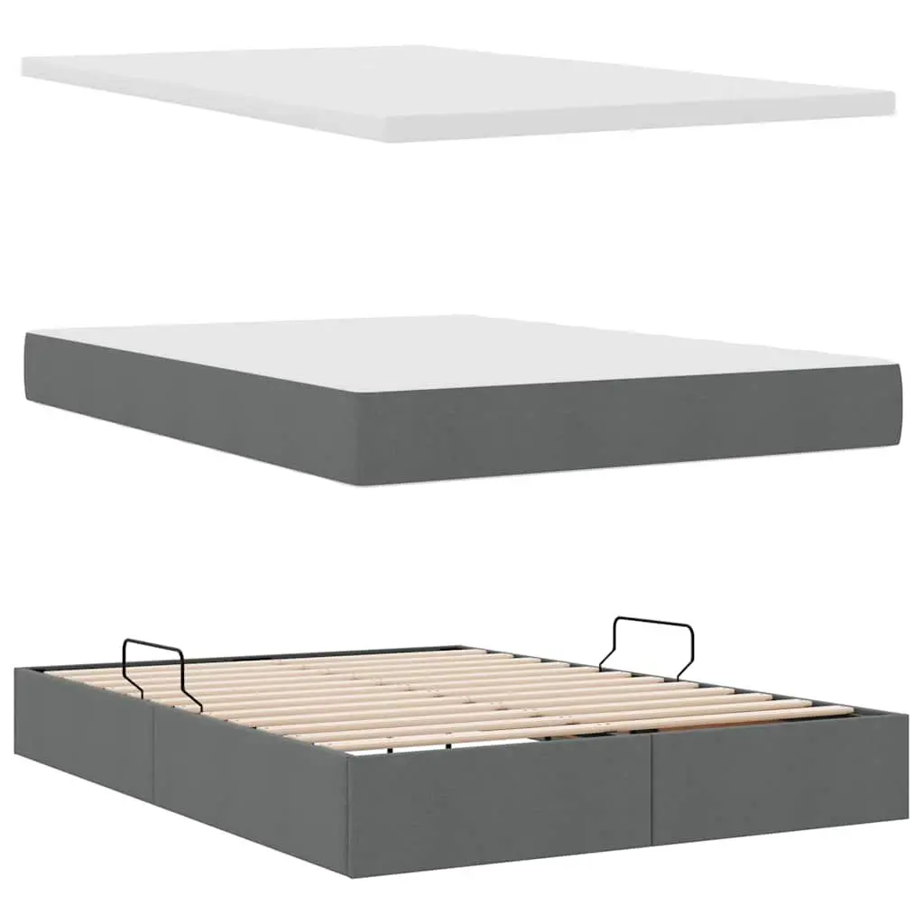 Storage Bed with Mattress Grey 152 x 203 cm Modern Bedroom Furniture Hydraulic