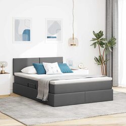 LED Storage Bed with Mattress Dark Grey 137x190cm Gas Lift Under Bed Storage