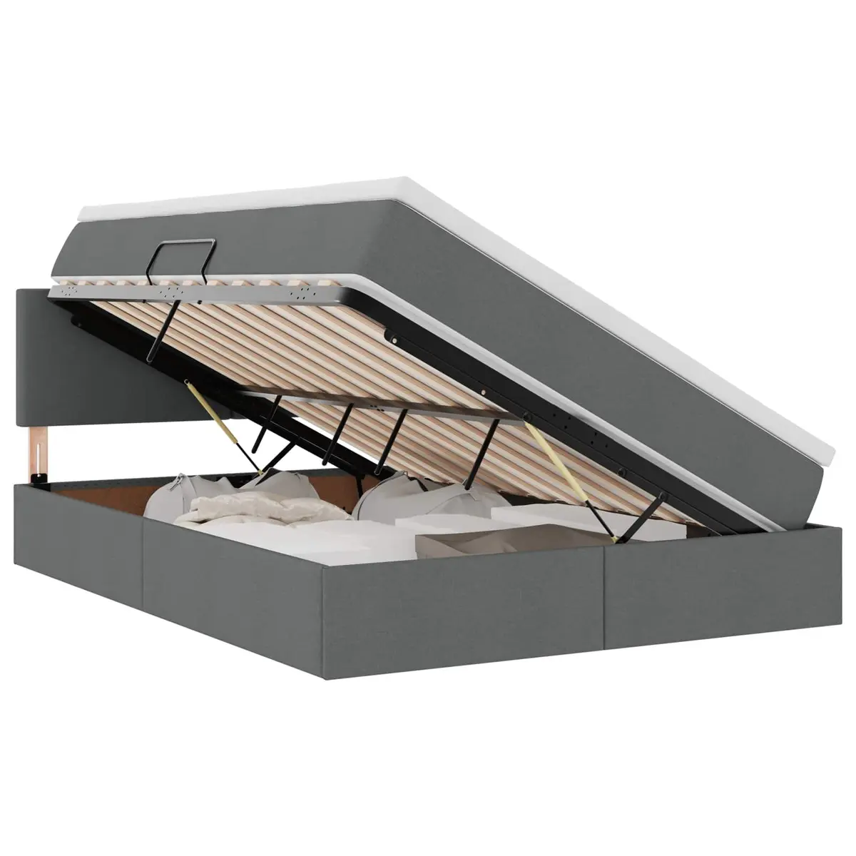 LED Storage Bed Dark Grey 152 x 203 cm Gas Lift Upholstered Frame with USB Powered LED Lighting