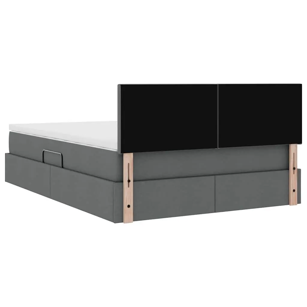 LED Storage Bed Dark Grey 152 x 203 cm Gas Lift Upholstered Frame with USB Powered LED Lighting