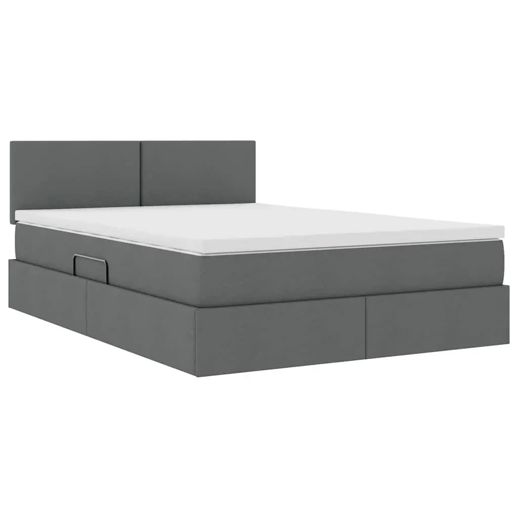 LED Storage Bed Dark Grey 152 x 203 cm Gas Lift Upholstered Frame with USB Powered LED Lighting