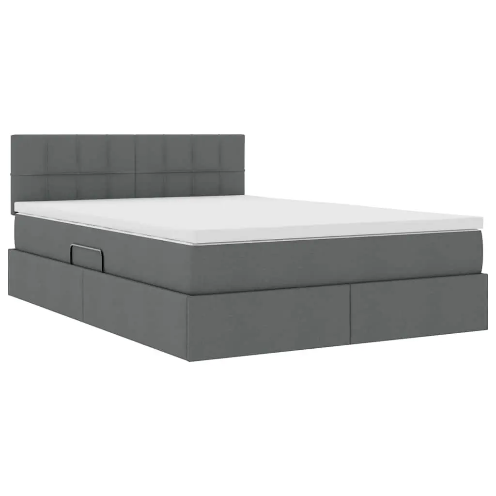LED Storage Bed Dark Grey 152 x 203 cm Upholstered Frame with Integrated LED Lighting and Gas Lift Storage