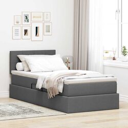 LED Storage Bed 107x203cm with Gas Lift and Mattress in Dark Grey