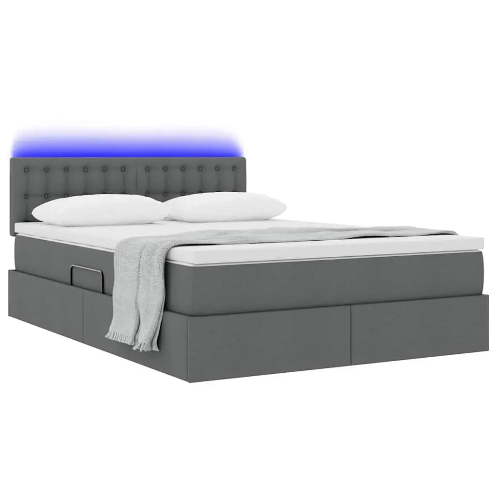 LED Storage Bed Dark Grey 152x203cm Upholstered Frame with Gas Lift and USB-Powered LED Strip Lights