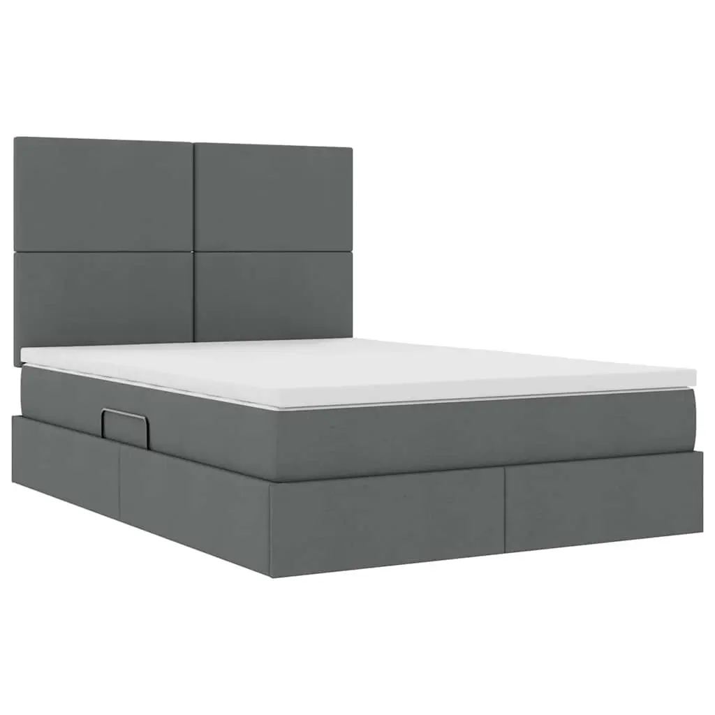 Storage Bed Grey 153 x 203 cm Hydraulic Lift Under-Bed Storage Compartment