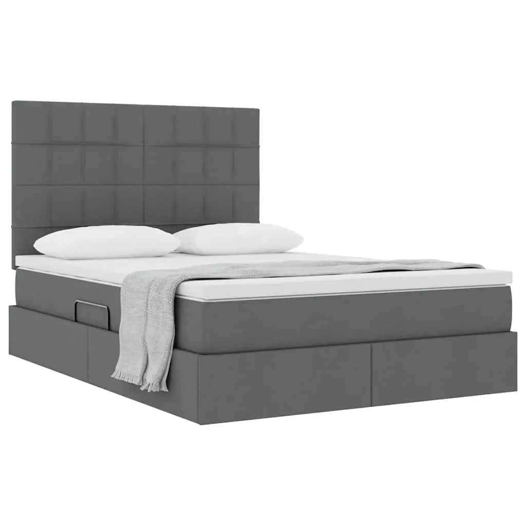 Storage Bed Grey 153 x 203 cm Hydraulic Lift Under-Bed Space