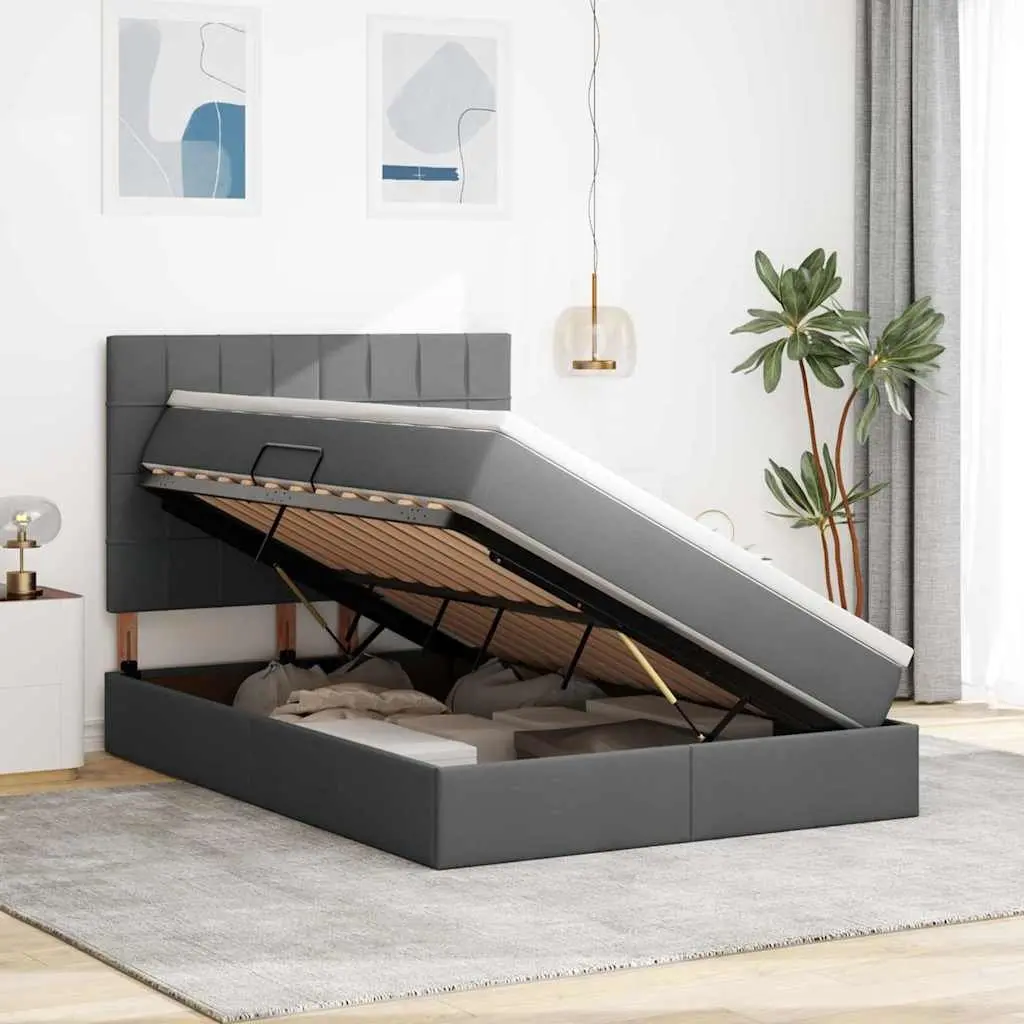 Storage Bed Grey 153 x 203 cm Hydraulic Lift Under-Bed Space