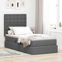 Storage Bed with Headboard Grey 107x203cm Hydraulic Lift Under-Bed Mattress