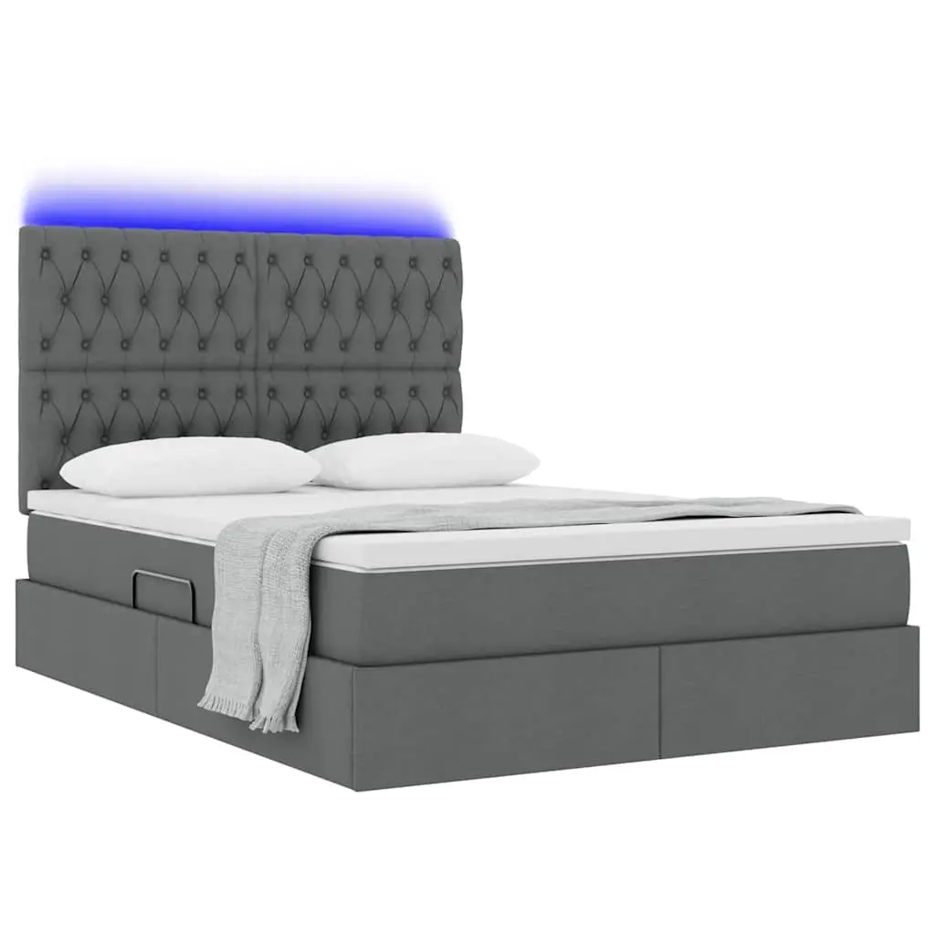 LED Storage Bed Dark Grey 152x203cm Padded Headboard with Integrated LED Lighting and Under-bed Storage