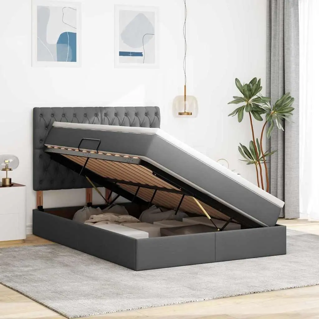 LED Storage Bed Dark Grey 152x203cm Padded Headboard with Integrated LED Lighting and Under-bed Storage