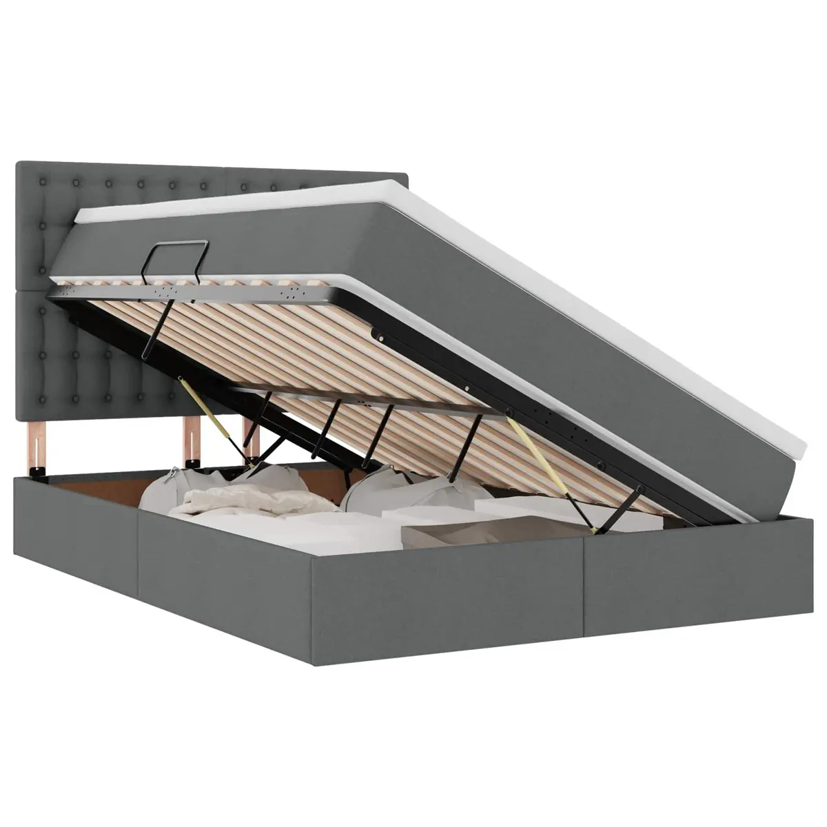 LED Storage Bed Dark Grey Queen Size Upholstered Headboard with LED Strip Lighting and Under-bed Storage