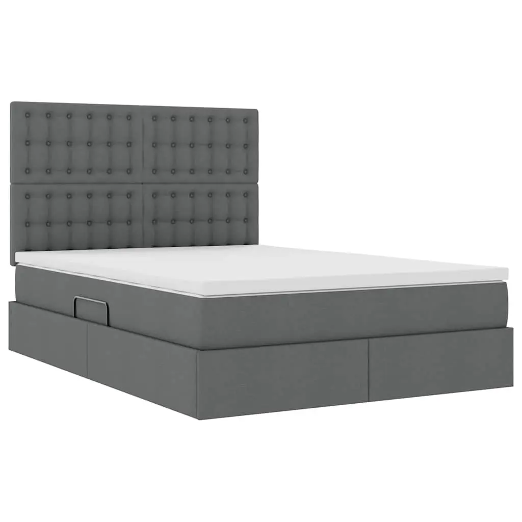 LED Storage Bed Dark Grey Queen Size Upholstered Headboard with LED Strip Lighting and Under-bed Storage