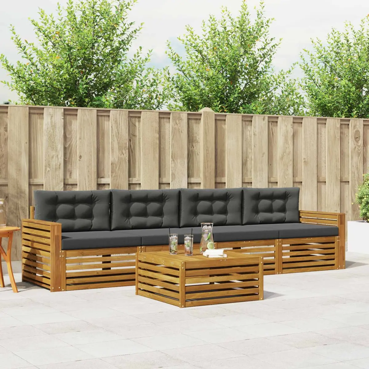 Outdoor Sofa Set 5 Pieces with Cushion Garden Terrace Furniture Natural