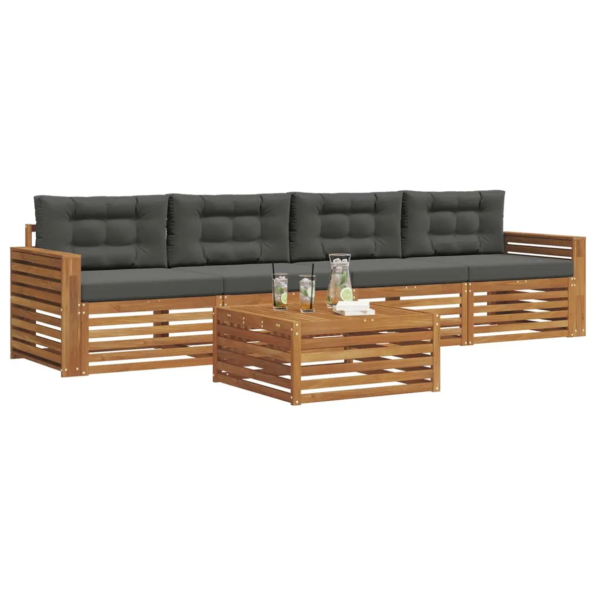 Outdoor Sofa Set 5 Pieces with Cushion Garden Terrace Furniture Natural