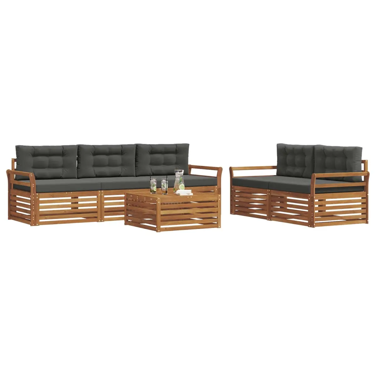 Outdoor Sofa Set 6 Piece Modular Garden Furniture Natural Anthracite Acacia Wood