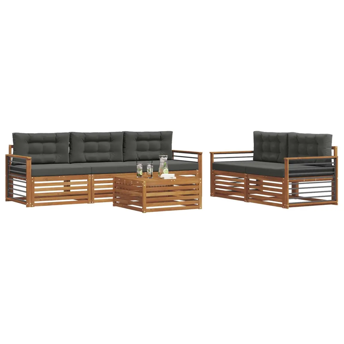 Outdoor Sofa Set 6 Pieces Natural Anthracite Garden Furniture Modular Patio