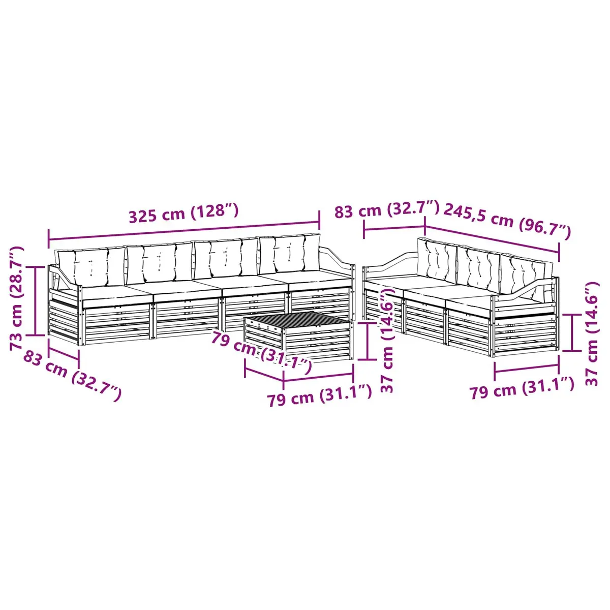 Outdoor Sofa Set 8 Piece Modular Garden Furniture Natural Anthracite Acacia