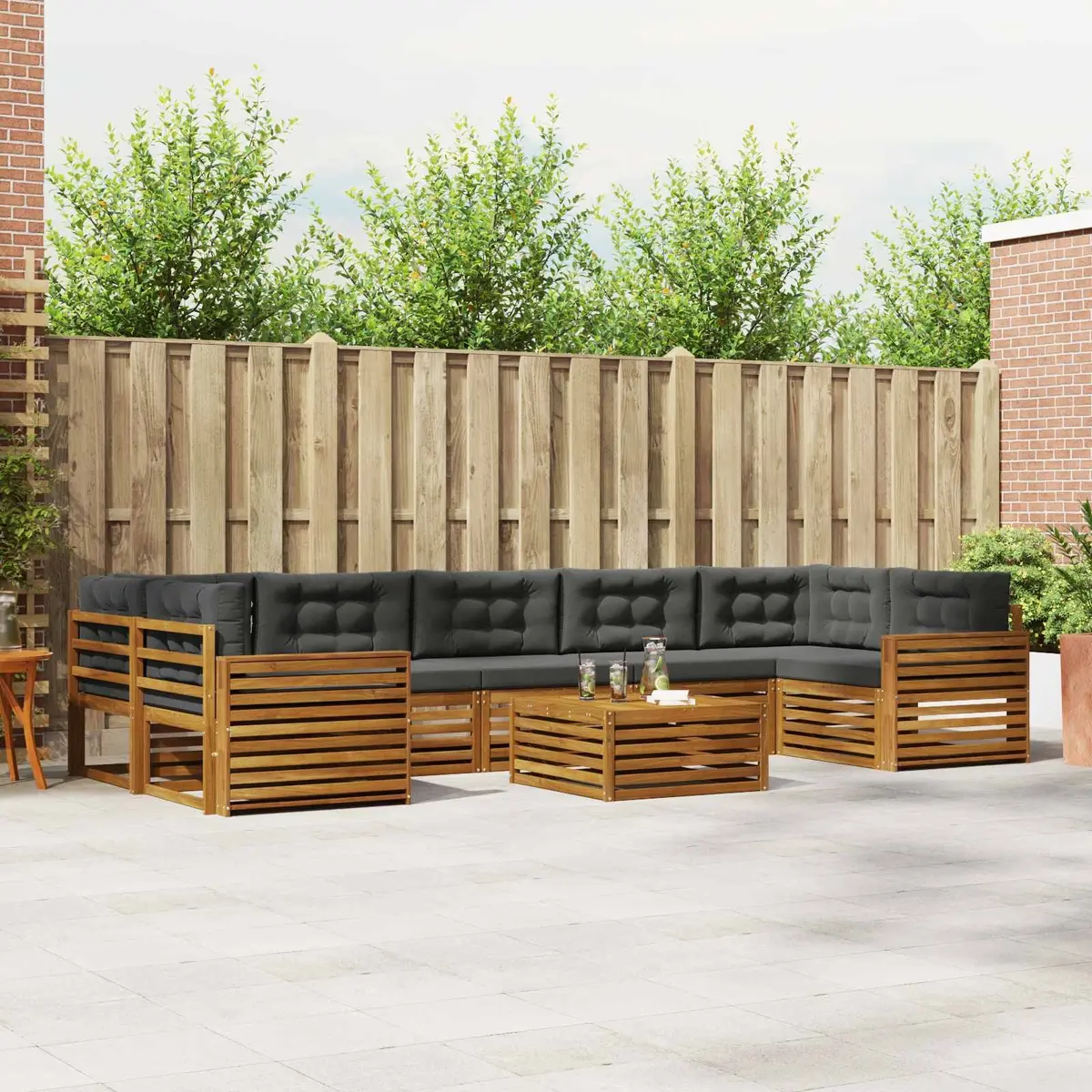 Outdoor Sofa Set 8 Piece Garden Furniture Acacia Wood Cushion Natural Anthracite