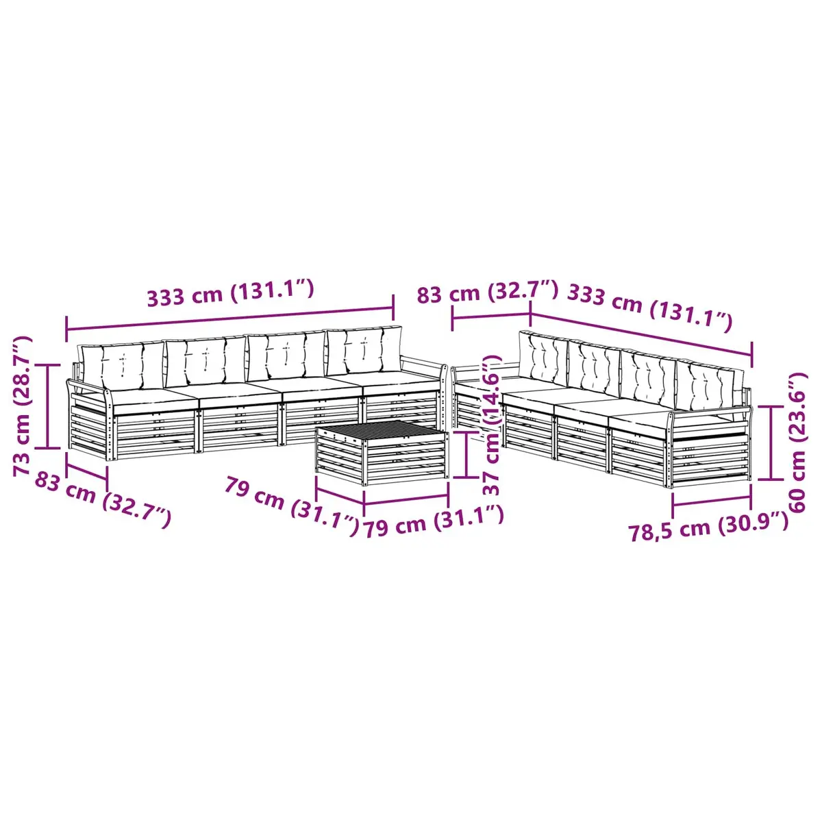 Outdoor Sofa Set Modular Garden Furniture 9 Pieces Natural Anthracite Acacia