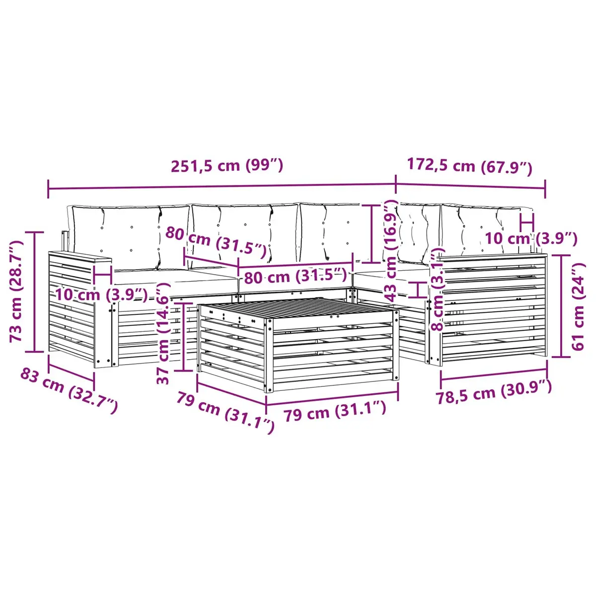 Outdoor Sofa Set 5 pcs Garden Furniture Modular Seating with Cushions Terrace