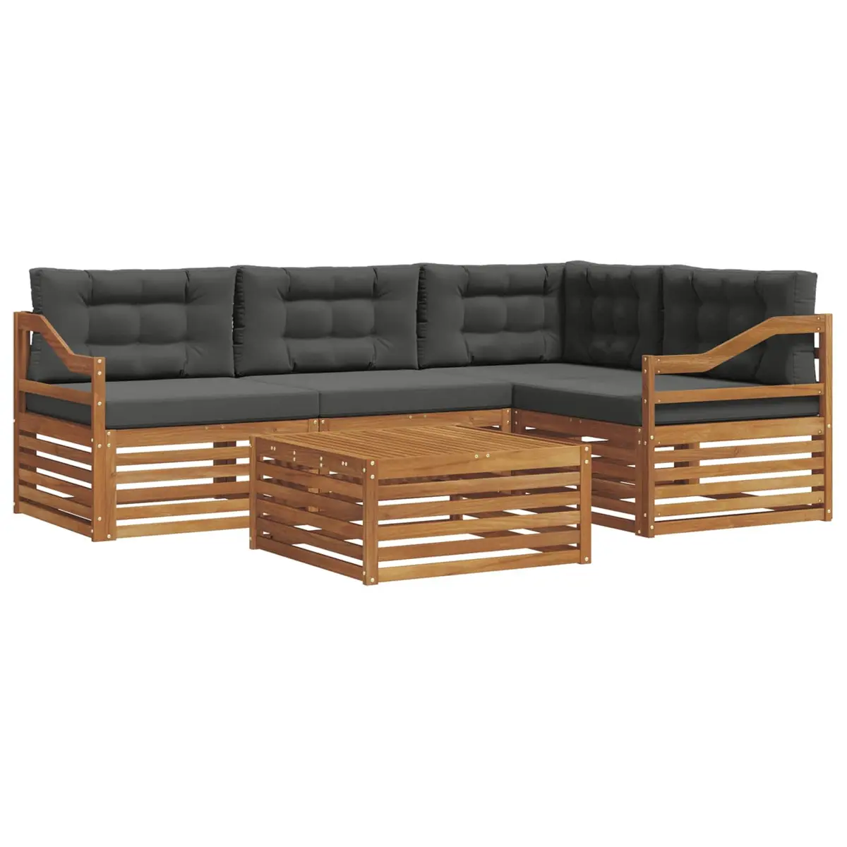 Outdoor Sofa Set Brown 5 Piece Modular Lounge with Cushions
