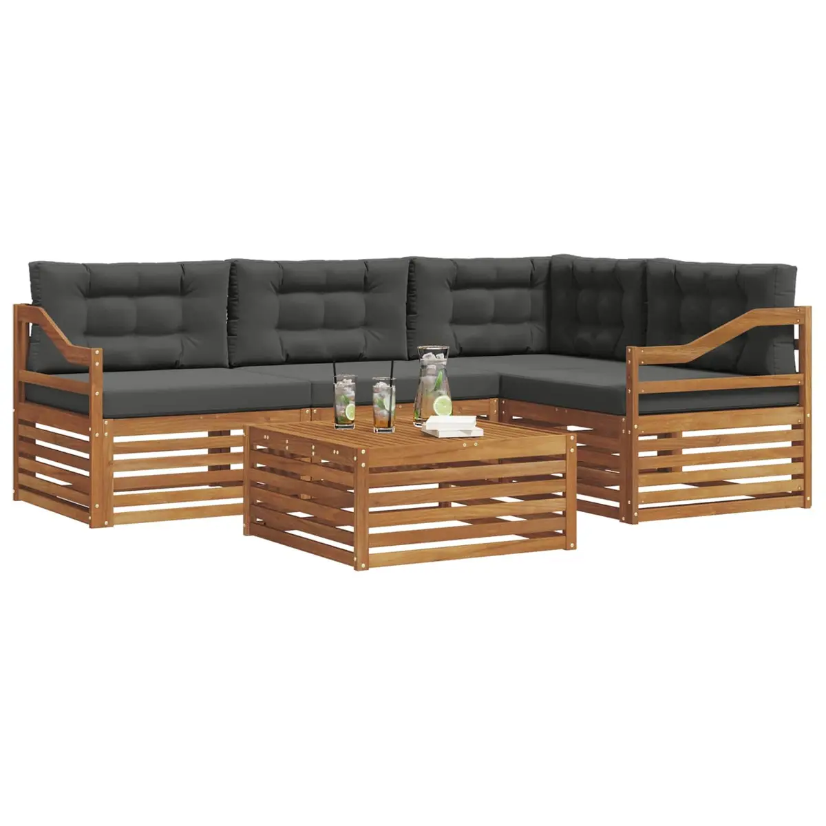 Outdoor Sofa Set Brown 5 Piece Modular Lounge with Cushions