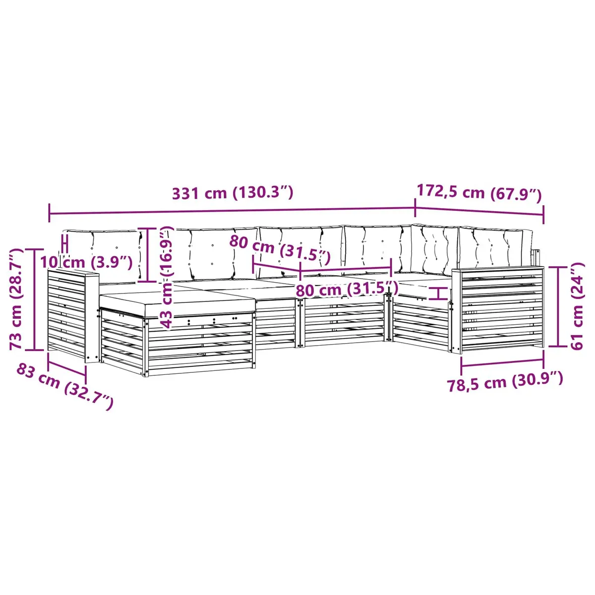 Outdoor Sofa Set 6 pcs Garden Furniture with Cushion Natural Anthracite