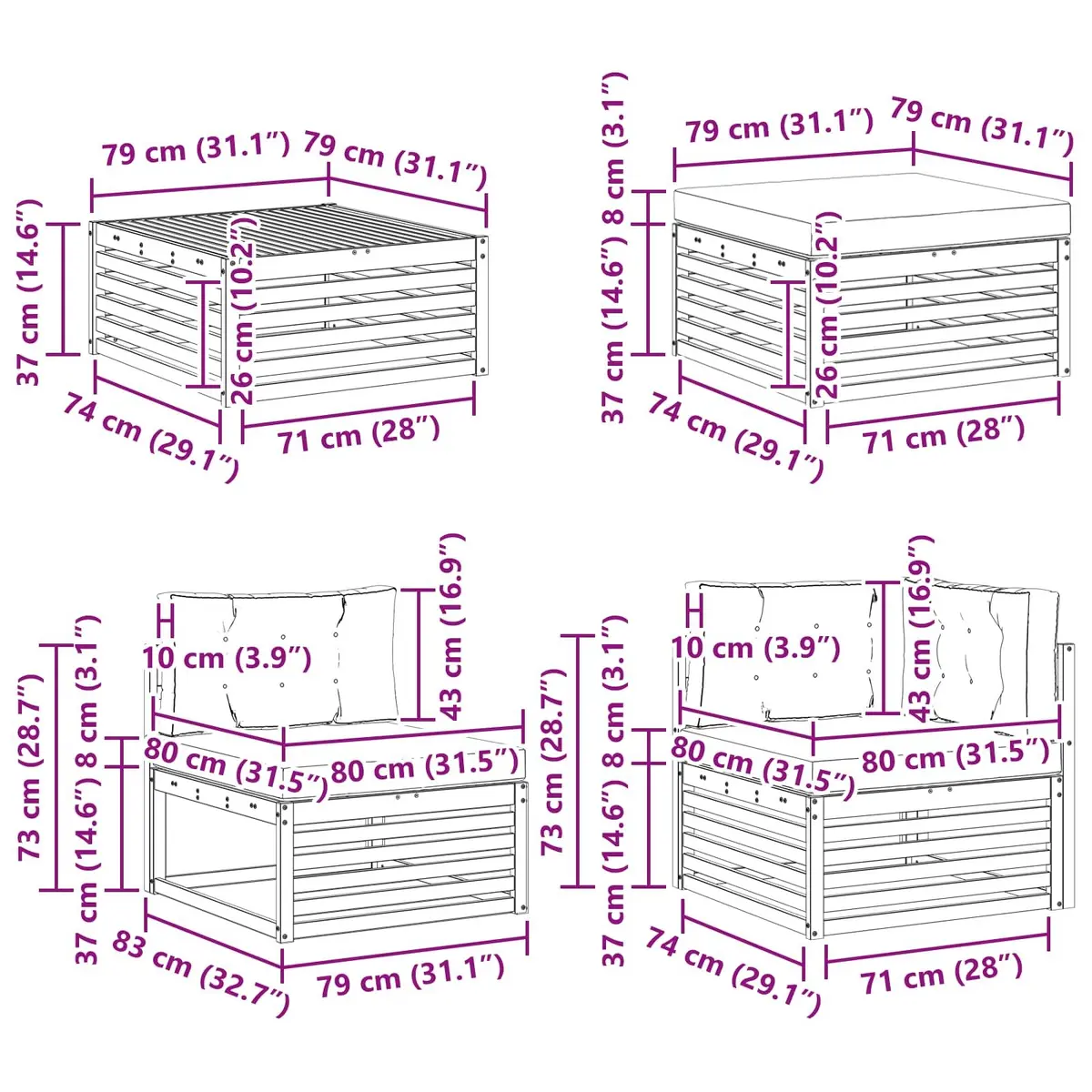 Outdoor Sectional Sofa Set 8 Pieces Modular Patio Garden Furniture with Cushions
