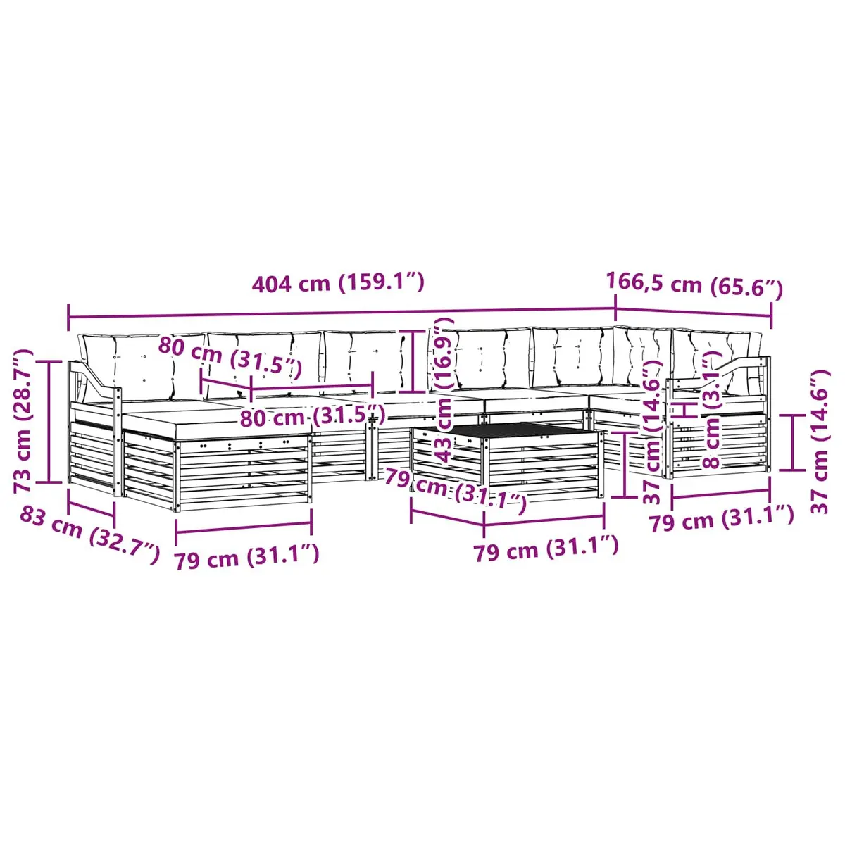 Outdoor Sectional Sofa Set 8pc Modular Garden Patio Furniture with Cushions
