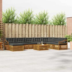 Outdoor Sectional Sofa Set 9 Pieces Garden Patio Furniture Natural Anthracite