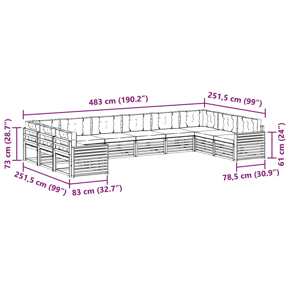Outdoor Sofa Set 6 pcs Natural Anthracite Solid Acacia Wood Garden Furniture