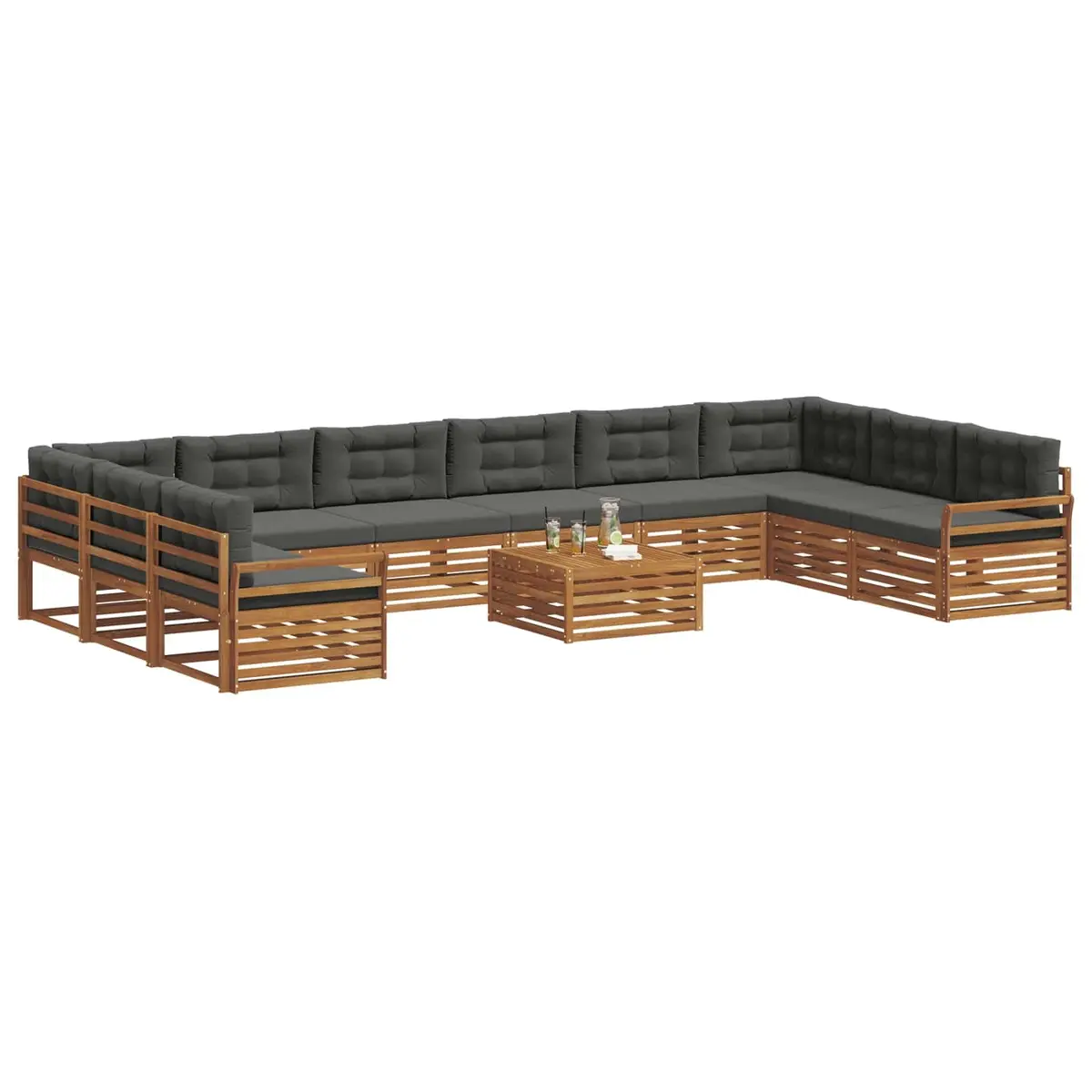 Outdoor Sofa Sets 11 pcs Garden Furniture Solid Acacia Wood Natural Anthracite