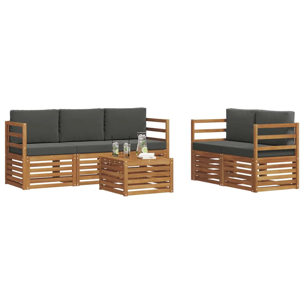 Outdoor Sofa Sets 6 Pcs Garden Furniture Natural Anthracite Acacia Wood Modular