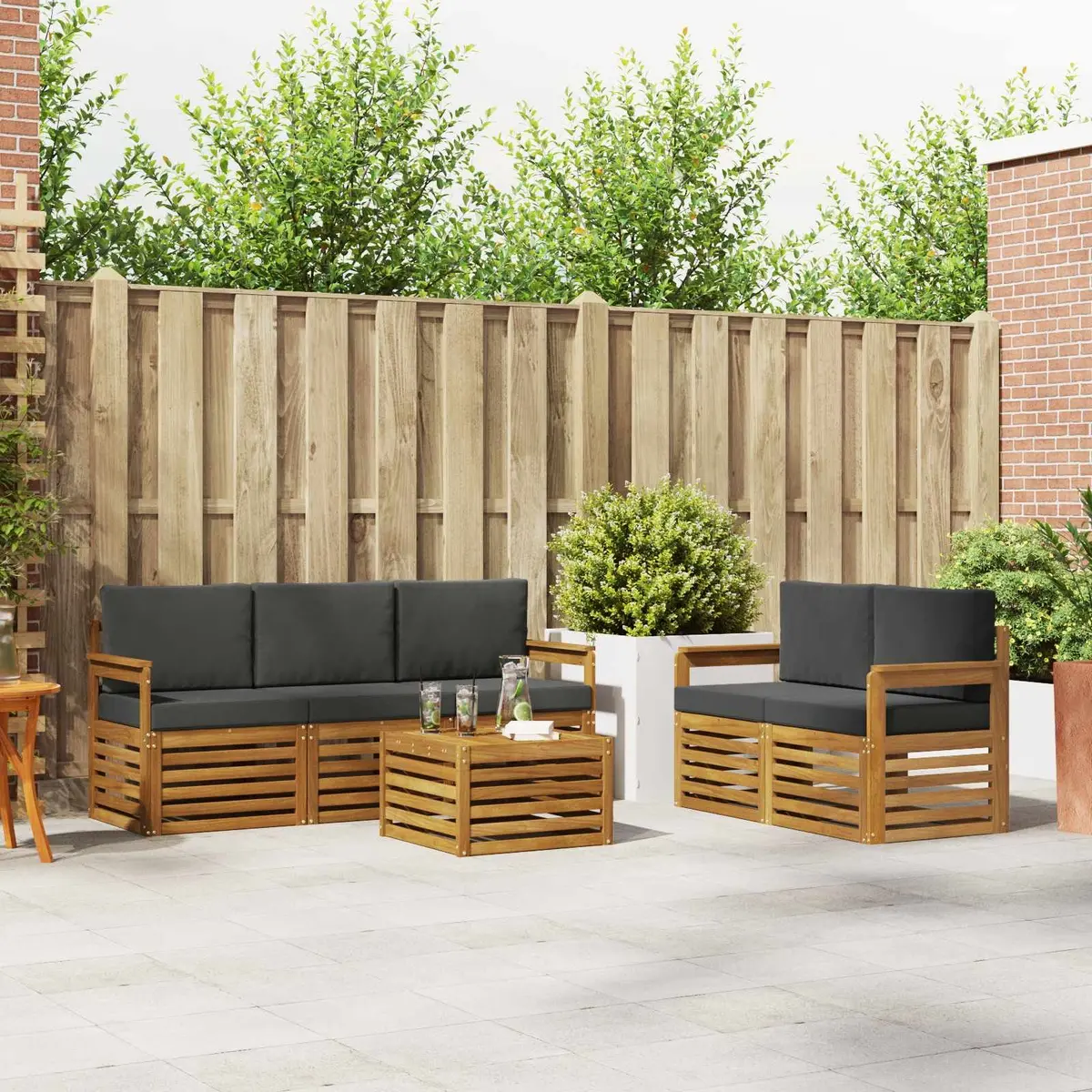 Outdoor Sofa Sets 6 Piece Garden Furniture Solid Acacia Wood Natural Anthracite