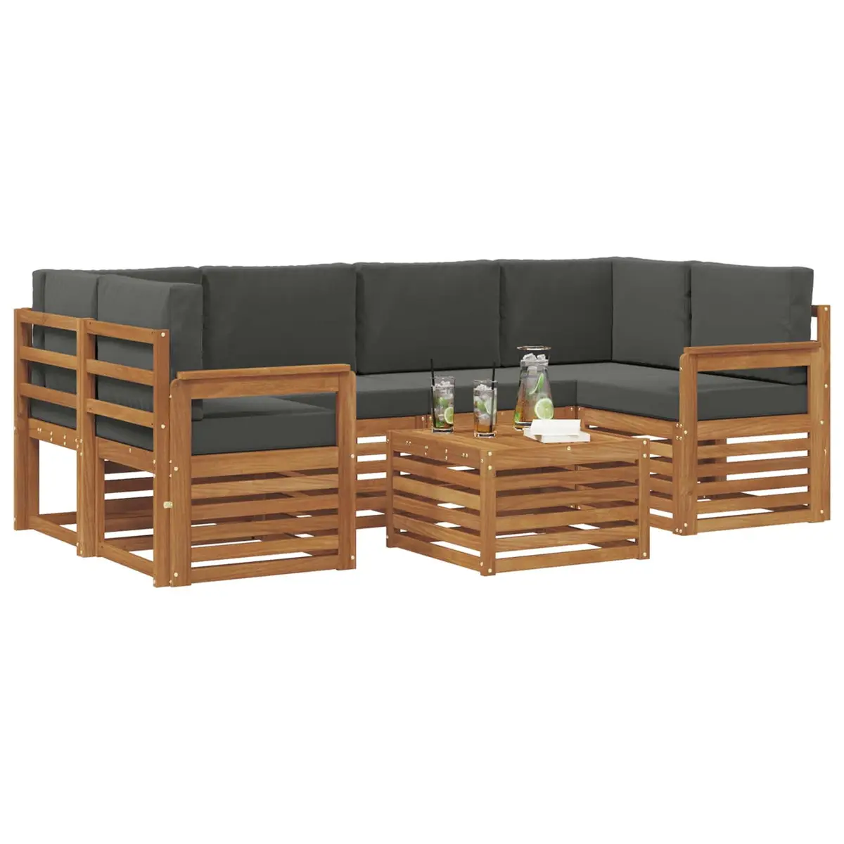 Outdoor Sofa Set 7 Pcs Natural Anthracite Solid Acacia Wood Garden Furniture